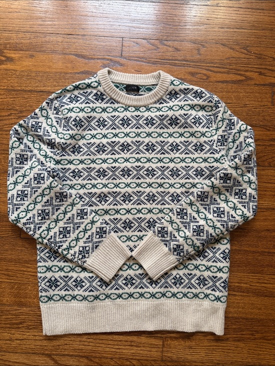 J. Crew Other - J.Crew Fair Isle Nordic Crewneck Sweater Cream Navy Green Wool Blend Size M